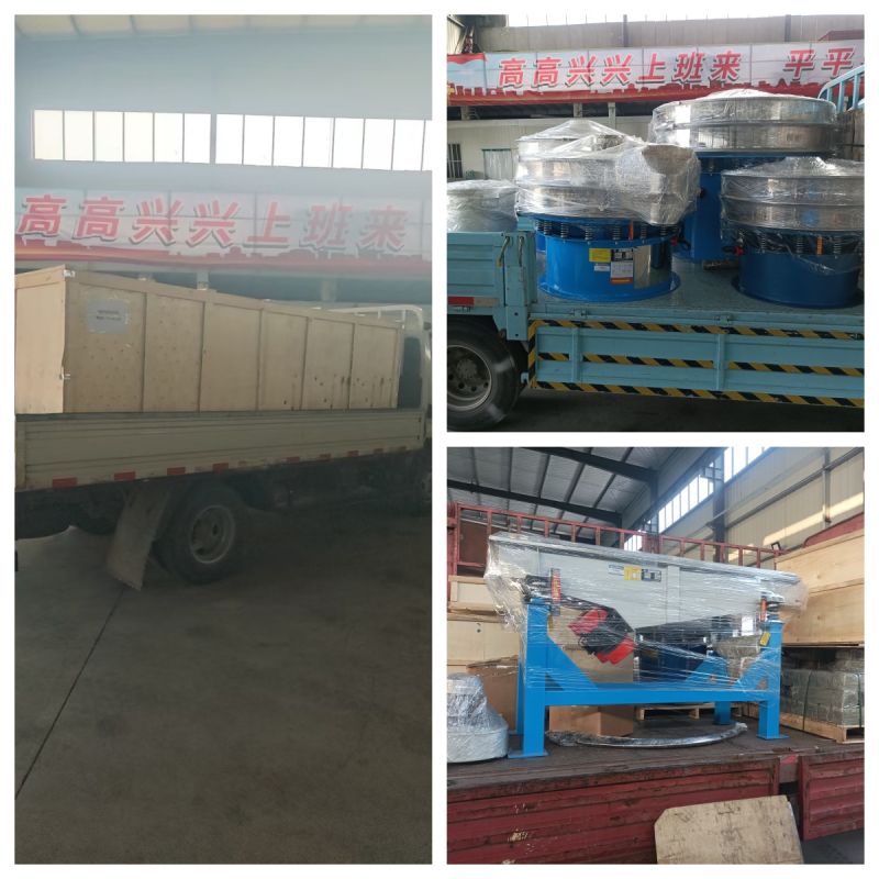 出口垂直振动提升机、旋振筛、直线筛、网架等发货